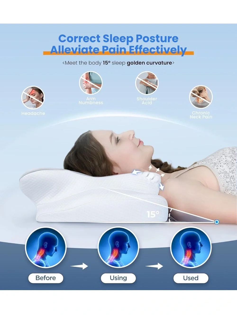 Cooling Cervical Memory Foam Pillow for Neck Support Posture Orthopedic Pillow